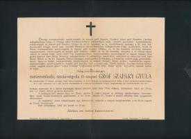 1908 gr. Szapáry Gyula volt miniszterelnök halotti értesítője postán elküldve