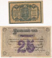 Orosz Polgárháború / Észak-Kaukázus / Krasznodar 1918. 50k + Szibéria és Urál / Krasznojarszk 1919. 25R T:III- ly. Russian Civil War / North Caucasus / Ekaterinodar 1918. 50 Kopeks + Siberia and Urals / Krasnoyarsk 1919. 25 Rubles C:VG hole