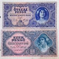 Vegyes 7db-os korona-pengő-forint tétel berakóban T:vegyes