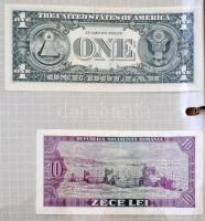 Vegyes 25db-os külföldi bankjegy tétel berakóban, közte tunéziai, kanadai, közép- és dél-amerikai ki...