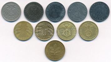Németország 1900-1977.  10pf (10db, 9xklf) T:2
Germany 1900-1977. 10 Pfennig (10pcs, 9xdiff) C:XF