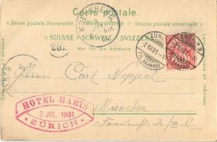 1901 Zürich + Hotel Habis Zürich 2 Jul. 1901 So. Stpl (surface damage)