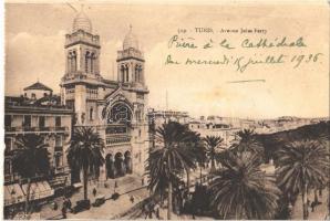1936 Tunis, Avenue Jules Ferry / street, church, automobiles