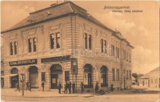 1908 Balassagyarmat, Fő utca, Zichy utcával, Takarék és Hitelintézet, Himmler Bertalan üzlete. Wertheimer Zsigmond kiadása