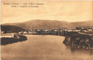 1929 Gorizia, Görz, Gorica; LIsonzo in fondo, il Monte Sabotino, Santo, e laltipiano di Bainsizza / river, mountains, general view (wet damage)