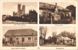 1933 Fót, Római katolikus templom, Hősök szobra, emlékmű, Dohányáruda, Botos László vendéglője, étterem. Kiadja Dudás (Rb)
