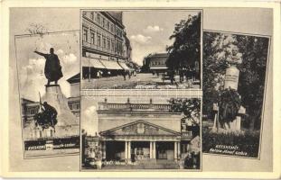 1934 Kecskemét, Nagykőrösi utca, üzletek, Katona József szobra, Kossuth szobor, Városi mozi