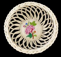 Herendi Viktória mintás kosárka, kézzel festett, jelzett, apró kopásnyomokkal, d: 12,5 cm