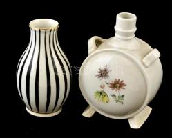 Hollóházi csíkos retró váza és Drasche kulacs, matricás, jelzett, apró kopásnyomokkal, m:12-13,5 cm