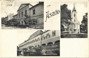 1933 Aszód, Korona szálló, vendéglő és étterem, hentes, Római katolikus templom, Gróf Széchenyi kastély