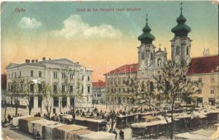 1918 Győr, Lloyd és Szent Benedek rendi templom, piac (szakadás / tear)