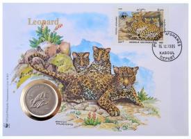 Afganisztán 1987. 50A "Természetvédelem - Leopárd" WWF érmés borítékon bélyeggel, bélyegzéssel T:1 Afghanistan 1987. 50 Afghanis "Defense of Nature - Leopard" WWF coin letter with stamp C:UNC