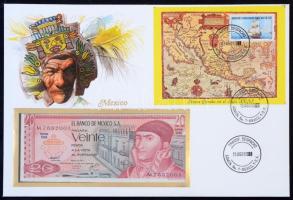 Mexikó 1977. 20P felbélyegzett borítékban, bélyegzéssel T:I 	 Mexico 1977. 20 Pesos in envelope with stamp and cancellation C:UNC