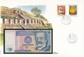 Peru 1987. 10I felbélyegzett borítékban, bélyegzéssel T:I 	 Peru 1987. 10 Intis in envelope with stamp and cancellation C:UNC