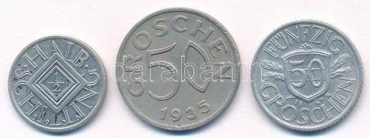 Ausztria 1925. 1/2Sch Ag + 1935. 50gr Cu-Ni + 1947. 50gr Al T:2 Austria 1925. 1/2 Schilling Ag + 1935. 50 Groschen Cu-Ni + 1947. 50 Groschen Al C:XF