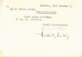 1935 Miskolc, Weidlich Pál fűszer, csemege, bor, ásványvíz és magkereskedése "A Fekete Kutyához...