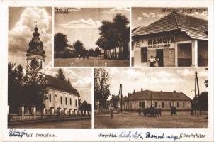 1951 Sajólád, Római katolikus templom, Fő út, Községháza, Hangya Fogyasztási Szövetkezet üzlete, korlátlan italmérés (EK)