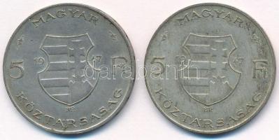 1947. 5Ft Ag "Kossuth" (2x) T:2,2- patina 
Adamo F8.1