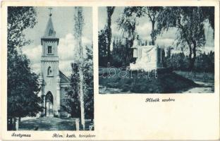 1942 Szatymaz, Római katolikus templom, Hősök szobra, emlékmű. Kopasz Mihály kiadása (EK)