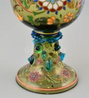 Schreiber J. és unokaöccsei szecessziós fújt talpas pohár, jelzett, kézzel festett, apró kopásnyomok...