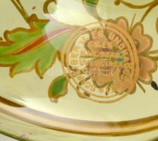 Schreiber J. és unokaöccsei szecessziós fújt talpas pohár, jelzett, kézzel festett, apró kopásnyomok...