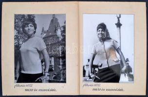1966 Az Alkotás Háziipari Termelő Szövetkezet divatfotói, 2 db feliratozott vintage fotó, kasírozva, 23,5x17,5 cm, karton 32x26 cm