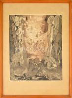 Tassy Béla (1942-): Jelenet. Rézkarc, papír, jelzett (100/24), üvegezett fa keretben, paszpartuban, 49x39 cm