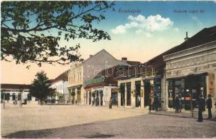 1918 Érsekújvár, Nové Zamky; Kossuth Lajos tér, Pollák Vilmos, Steiner és Oczvirk Rajmund üzlete, gyógyszertár, Nemzeti szálloda / square, shops, pharmacy, hotel (EK)