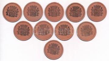 Spanyolország ~1930. 10c (4x) + 15c (6x) bélyeges szükségpénz T:I- 
Spain ~1930. 10 Centimos (4x) +...