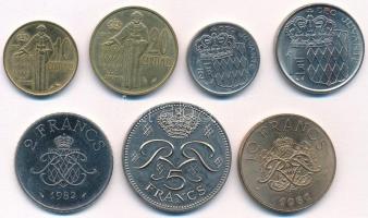 Monaco 1971-1982. 10c-10Fr (7xklf) T:1,1-  Monaco 1971-1982. 10 Centimes - 10 Francs (7xdiff) C:UNC,AU