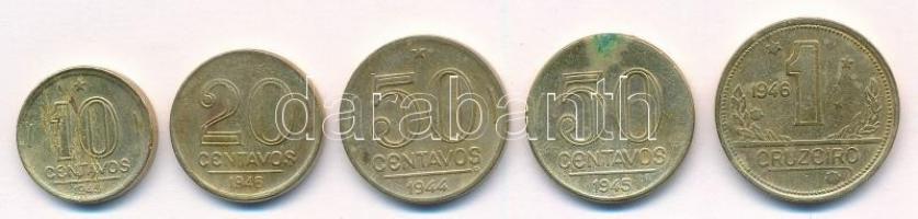 Brazília 1944-1946. 10c-1C (5xklf) T:2,2- Brazil 1944-1946. 10 Centavos - 1 Cruzeiro (5xdiff) C:XF,VF