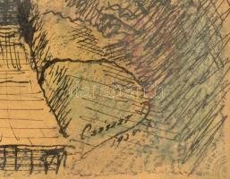 Császár jelzéssel: Lépcsősor (Tabán). Akvarell-tus, papír, üvegezett keretben, 53×27 cm