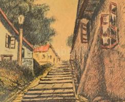 Császár jelzéssel: Lépcsősor (Tabán). Akvarell-tus, papír, üvegezett keretben, 53×27 cm