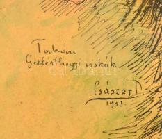 Császár jelzéssel: Gellérthegyi viskók (Tabán). Akvarell-tus, papír, üvegezett keretben, 53×27 cm