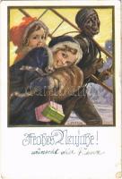 1932 Frohes Neujahr! / New Year greeting card, children, chimney sweeper, Karte Nr. 1844. s: I. Streyc (EK)