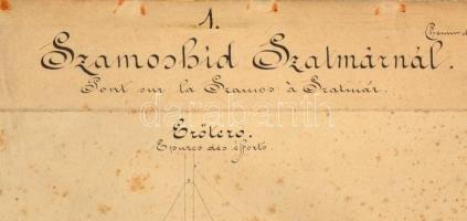 cca 1890-1900 Szamos(vasúti)híd Szatmárnál, tervrajz kartonon, foltos, körbevágott, 50x39 cm