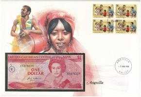 Kelet-Karibi Államok/Anguilla 1985-1988. 1$ felbélyegzett borítékban, bélyegzéssel T:I Eastern Caribbean States/Anguilla 1985-1988. 1 Dollar in envelope with stamp and cancellation C:UNC
