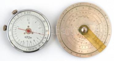 2 db régi kőr logarléc, az egyik mechanikus, zsebóra méretben.