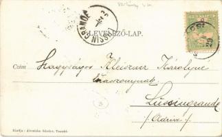 1905 Tasnád, Piac tér, Református templom. Kiadja Ábrahám Sándor / market square, Calvinist church (...