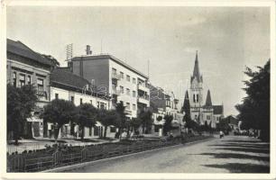 1939 Munkács, Mukacheve, Mukachevo, Mukacevo; Fő utca, templom / main street, church