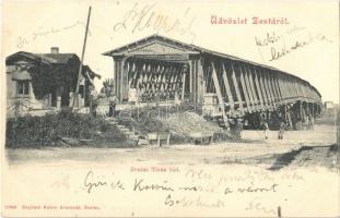 1902 Zenta, Senta; Tisza híd, fahíd. Kiadja Kabos Armin / wooden bridge