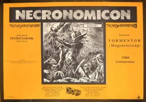 1989-1990 3 db Petőfi Csarnokos koncertplakát: Első Emelet 1989. dec. 30., Rádi Sándor (?-?): Faxni 1990. jan. 12., Necronomicon 1990. júl. 8., a széleken szakadásokkal, kettő szélén kis hiánnyal, feltekerve, 41x61 cm és 33x48 cm közötti méretben