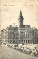 1909 Újvidék, Novi Sad; Városháza, lovaskocsik / town hall, horse carts (EK)