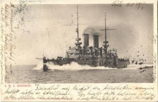 1905 SMS Babenberg az Osztrák-Magyar Haditengerészet Habsburg-osztályú pre-dreadnought csatahajója (Linienschiff) / Austro-Hungarian Navy, K.u.K. Kriegsmarine, SMS Babenberg pre-dreadnought battleship. Phot. Alois Beer. Verlag F. W. Schrinner, Pola