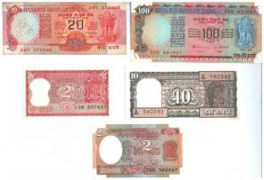 India ~1970-1980. 2R-100R (5xklf) T:I-,III tűlyukak India ~1970-1980. 2 Rupees - 100 Rupees (5xdiff) C:AU,F needle holes