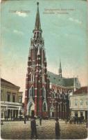 1915 Eszék, Osijek, Esseg; Felsővárosi Plébániatemplom, drogéria / Drogerija, Gornjogradska zupna crkva / church, drogerie (EB)