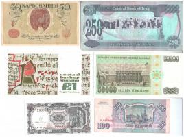 Vegyes 6db-os bankjegy tétel, közte Írország 1989. 1Ł, valamint Ukrajna / Autonóm Köztársaság 1918. ...