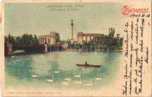 1903 Budapest XIV. Városliget, Millenniumi emlékmű (Hősök tere), Erdélyi cs. és kir. udvari fényképész felvételei után. litho (EK)