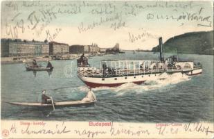 1908 Budapest V. Duna korzó, montázs a "Visegrád" gőzössel és csónakázókkal / montage postcard (EK)