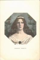 Fiametta, lady portrait, golden decoration, art postcard, Nr. 215. s: Innocent Ferenc
